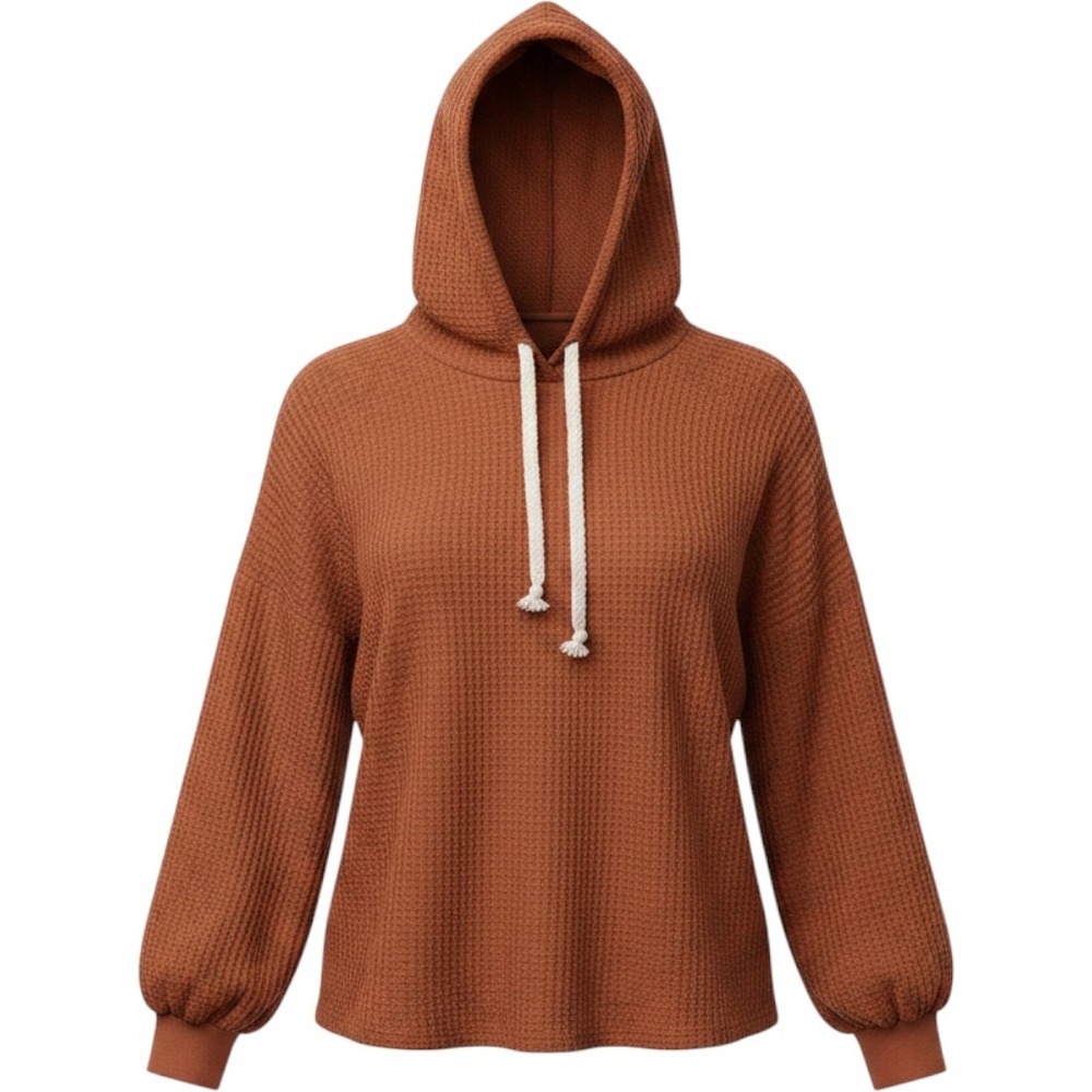 Pink Lily Rust Waffle Knit Hooded Cardigan Open Front Long Sleeve
